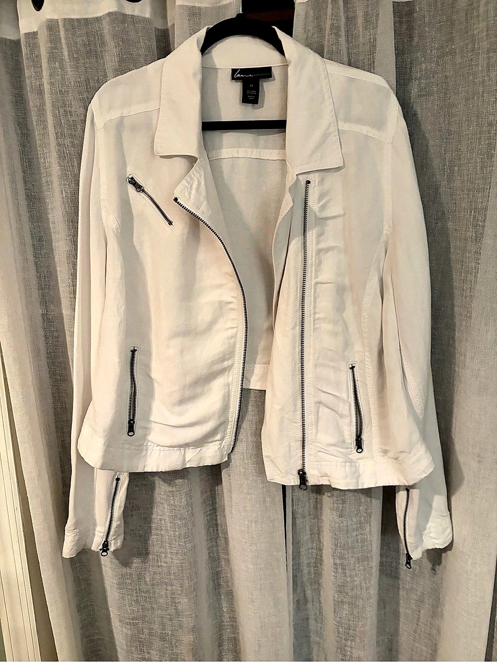Lane Bryant Size 22 White Linen Blend Moto Jacket Zip Cuffs Plus Size